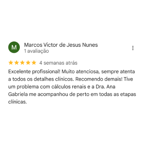 Avaliação de cliente da Dra. Ana Gabriela Melo